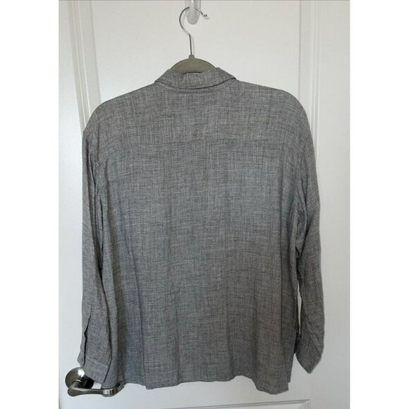 J. Jill Womens Light Heathered Grey button up Blouse Med Petite business office - Picture 4 of 4